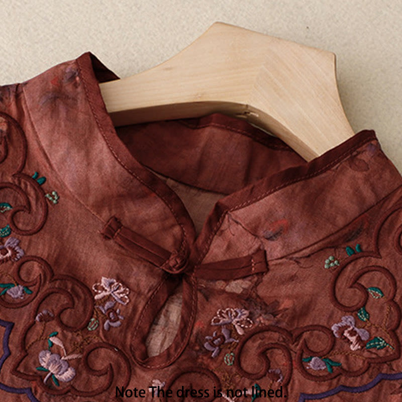 Buddha Stonesレトロ刺繍カエルボタンコットンリネンチャイナドレス（ポケット付き） - image 9