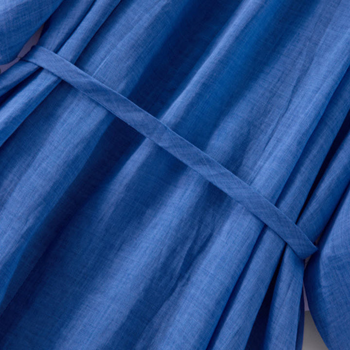 Buddha Stonesプレーン ドローストリング 七分袖 パフスリーブ コットンリネン ミディドレス ポケット付き - image 10