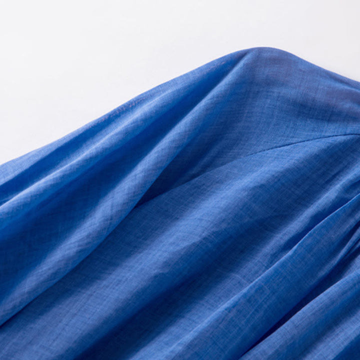 Buddha Stonesプレーン ドローストリング 七分袖 パフスリーブ コットンリネン ミディドレス ポケット付き - image 6