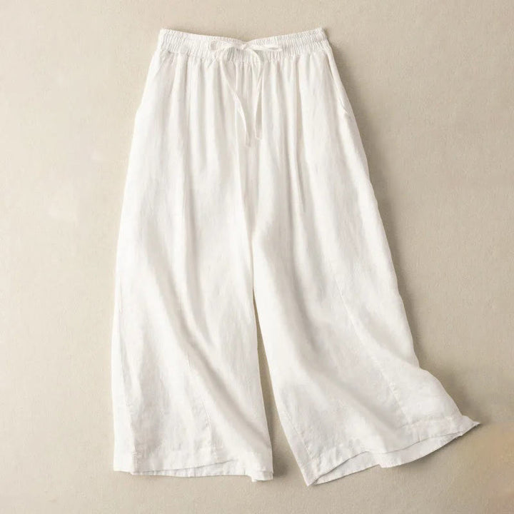 Buddha Stones無地 7-8丈 カプリ クロップドパンツ コットンリネン レディース ワイドレッグパンツ ポケット付き - 白 - US12、 UK/AU16、 EU44 (3XL) - image 7