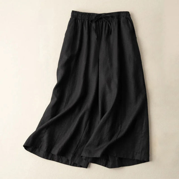 Buddha Stones無地 7-8丈 カプリ クロップドパンツ コットンリネン レディース ワイドレッグパンツ ポケット付き - 黒 - US12、 UK/AU16、 EU44 (3XL) - image 11