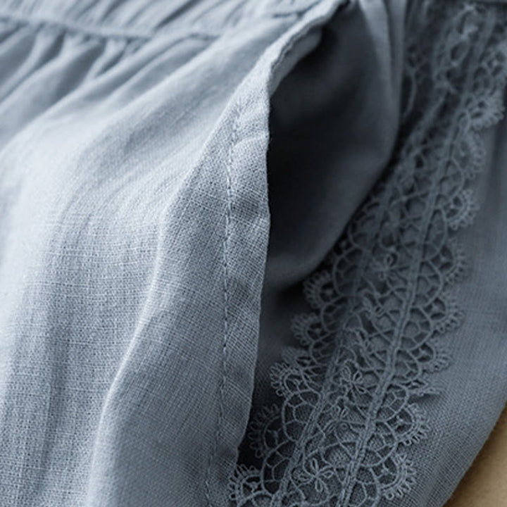 Buddha Stones無地 レースステッチ コットンリネン レディース ワイドレッグパンツ ポケット付き - image 4