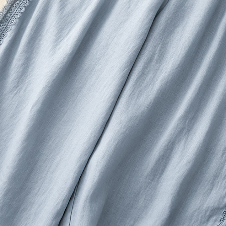 Buddha Stones無地 レースステッチ コットンリネン レディース ワイドレッグパンツ ポケット付き - image 5