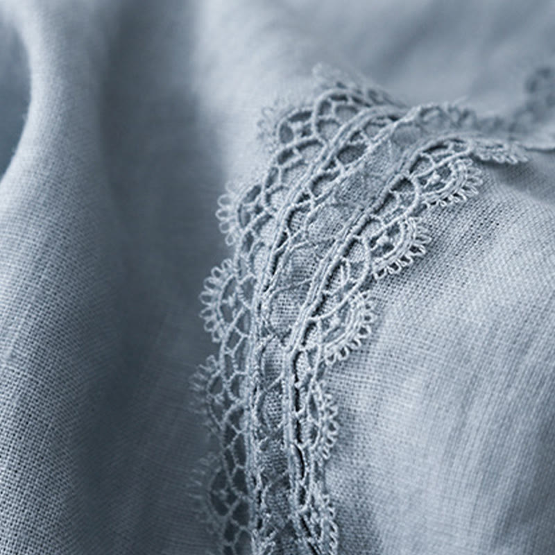 Buddha Stones無地 レースステッチ コットンリネン レディース ワイドレッグパンツ ポケット付き - image 3