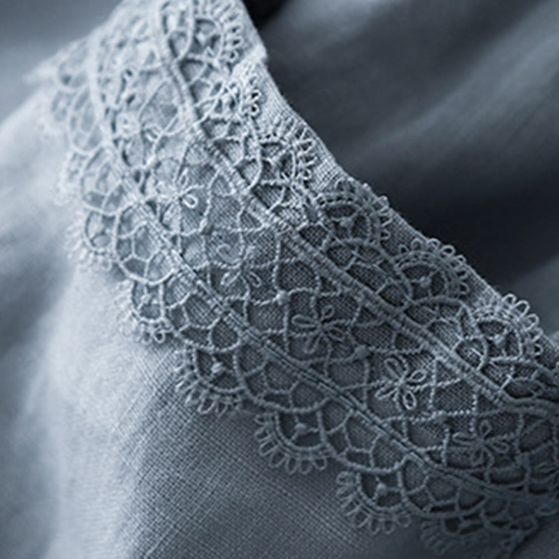 Buddha Stones無地 レースステッチ コットンリネン レディース ワイドレッグパンツ ポケット付き - image 7