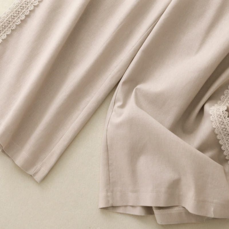 Buddha Stones無地 レースステッチ コットンリネン レディース ワイドレッグパンツ ポケット付き - image 10