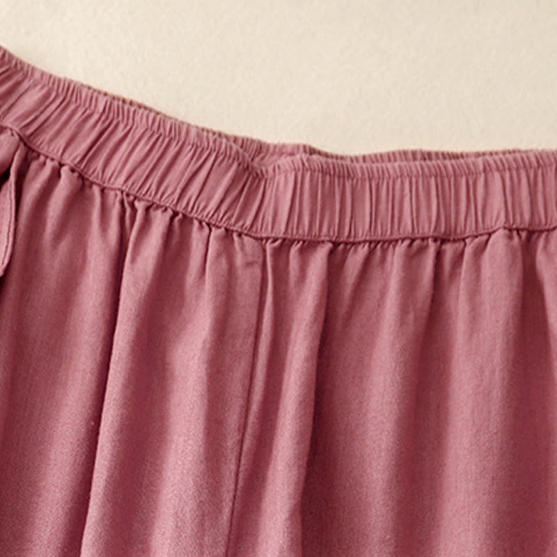 Buddha Stones無地 レースステッチ コットンリネン レディース ワイドレッグパンツ ポケット付き - image 17