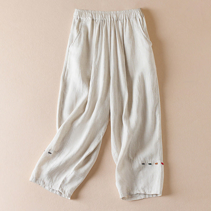 Buddha Stonesカラー糸7-8丈レディースハーレムコットンリネンパンツ（ポケット付き） - ベージュ - US12、 UK/AU16、 EU44 (3XL) - image 0