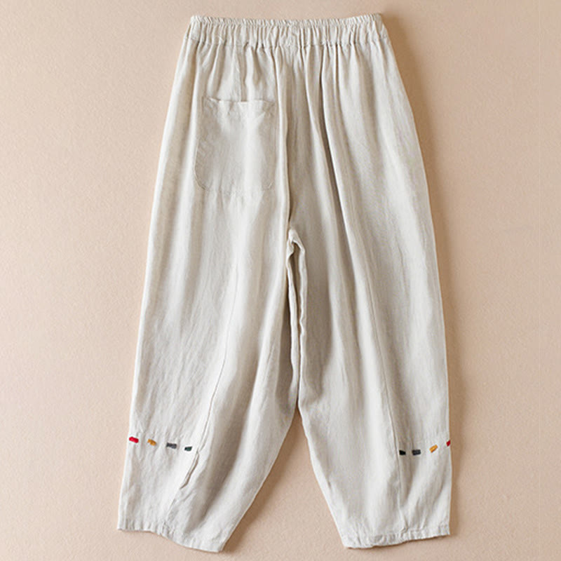 Buddha Stonesカラー糸7-8丈レディースハーレムコットンリネンパンツ（ポケット付き） - image 1