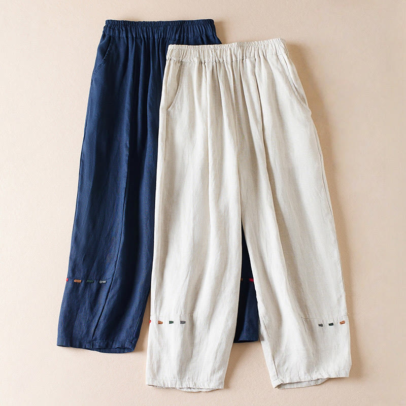 Buddha Stonesカラー糸7-8丈レディースハーレムコットンリネンパンツ（ポケット付き） - image 18