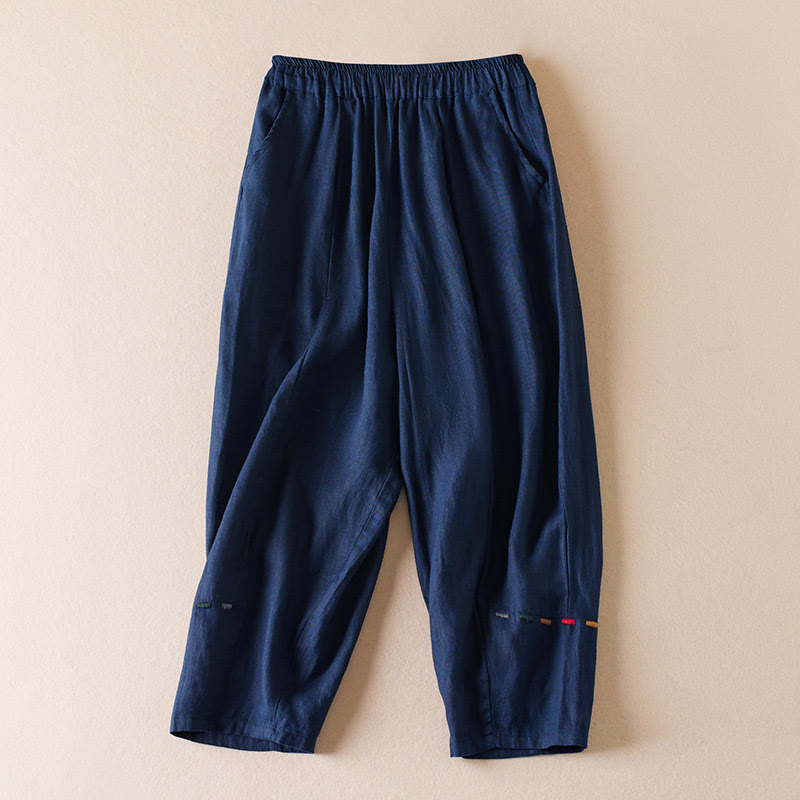 Buddha Stonesカラー糸7-8丈レディースハーレムコットンリネンパンツ（ポケット付き） - 海軍 - US12、 UK/AU16、 EU44 (3XL) - image 9