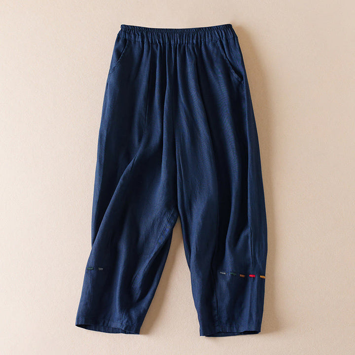 Buddha Stonesカラー糸7-8丈レディースハーレムコットンリネンパンツ（ポケット付き） - 海軍 - US12、 UK/AU16、 EU44 (3XL) - image 9