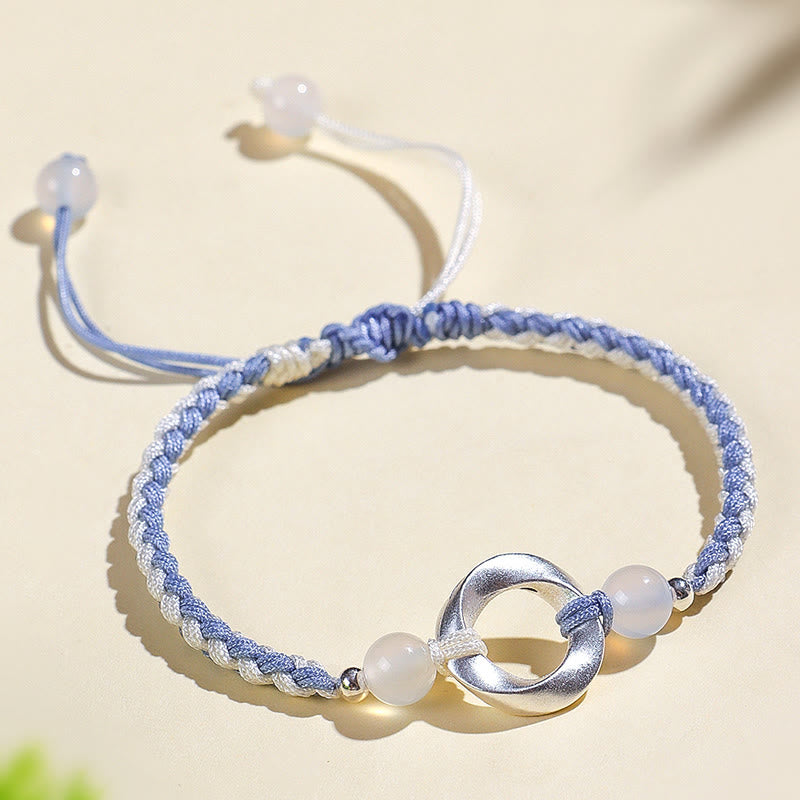 Buddha Stones 925スターリングシルバー メビウス ホワイトアゲートビーズ 編み込みストリング守護ブレスレット - image 1