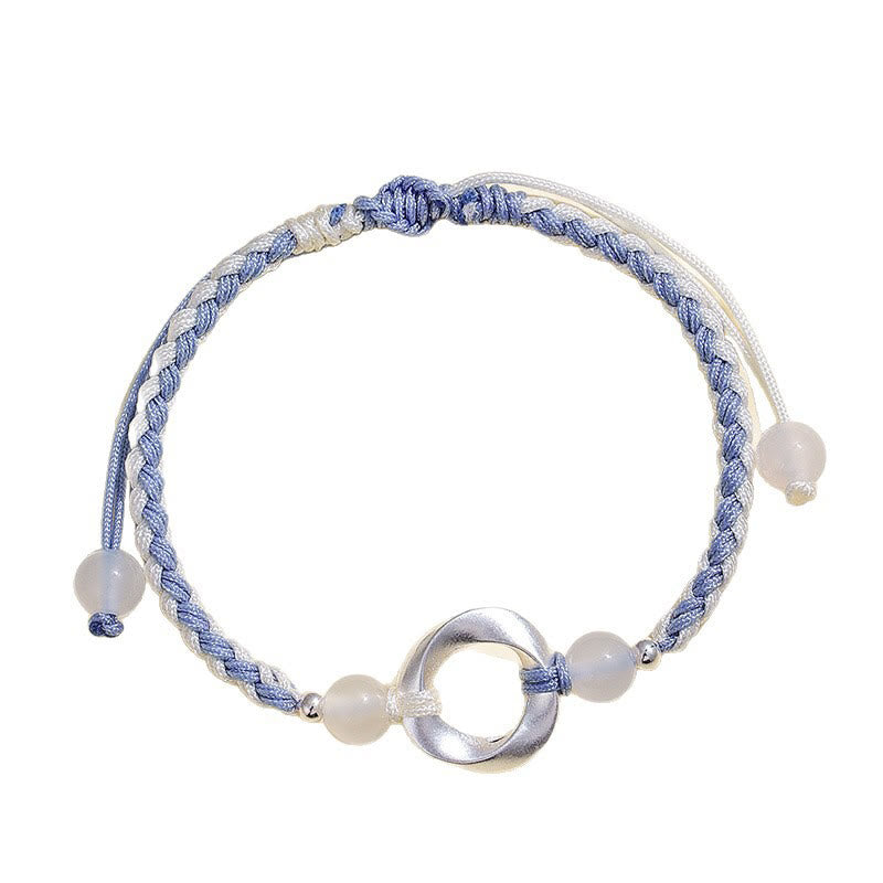 Buddha Stones 925スターリングシルバー メビウス ホワイトアゲートビーズ 編み込みストリング守護ブレスレット - image 3