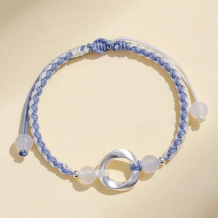 Buddha Stones 925スターリングシルバー メビウス ホワイトアゲートビーズ 編み込みストリング守護ブレスレット - image 2