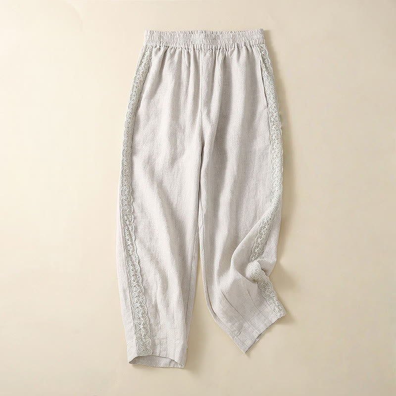 Buddha Stonesプレーンレース レディース ハーレム コットンリネン パンツ ポケット付き - ホワイトスモーク - US8-10，UK/AU12-14，EU40-42 (2XL) - image 10