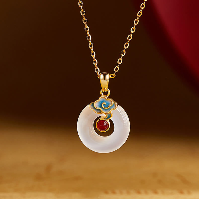 Buddha Stones 925スターリングシルバー平和のお守りチャームクラウド カルセドニー ネックレス ハーモニーペンダント - カルセドニー - image 0