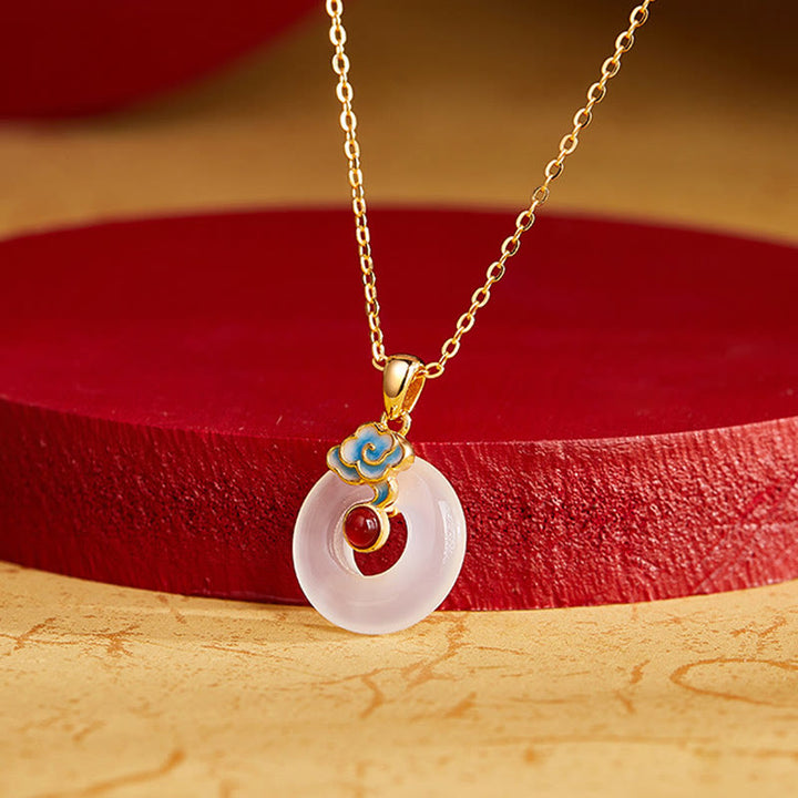 Buddha Stones 925スターリングシルバー平和のお守りチャームクラウド カルセドニー ネックレス ハーモニーペンダント - image 1