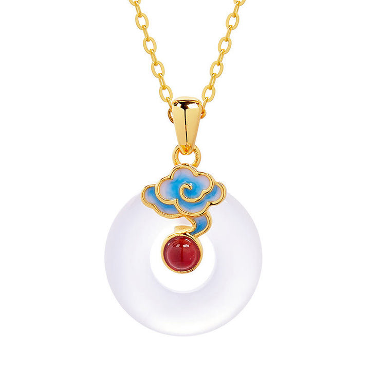 Buddha Stones 925スターリングシルバー平和のお守りチャームクラウド カルセドニー ネックレス ハーモニーペンダント - image 4