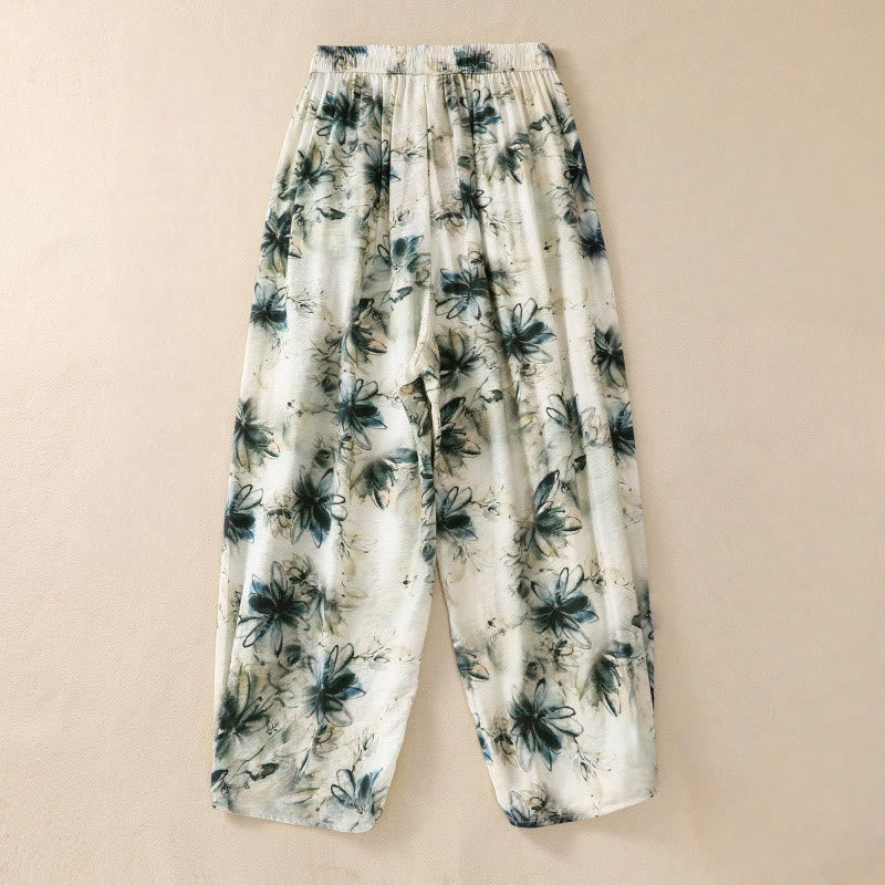 Buddha Stonesカジュアルフラワープリントデザイン レディース ポリエステル 7-8丈パンツ ポケット付き - image 2