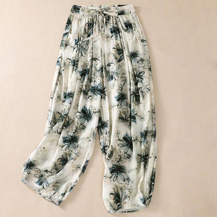 Buddha Stonesカジュアルフラワープリントデザイン レディース ポリエステル 7-8丈パンツ ポケット付き - シーグリーン - US12、 UK/AU16、 EU44 (2XL) - image 1