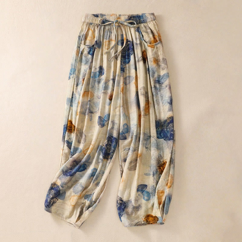 Buddha Stonesカジュアルフラワープリントデザイン レディース ポリエステル 7-8丈パンツ ポケット付き - レモンシフォン - US12、 UK/AU16、 EU44 (2XL) - image 9