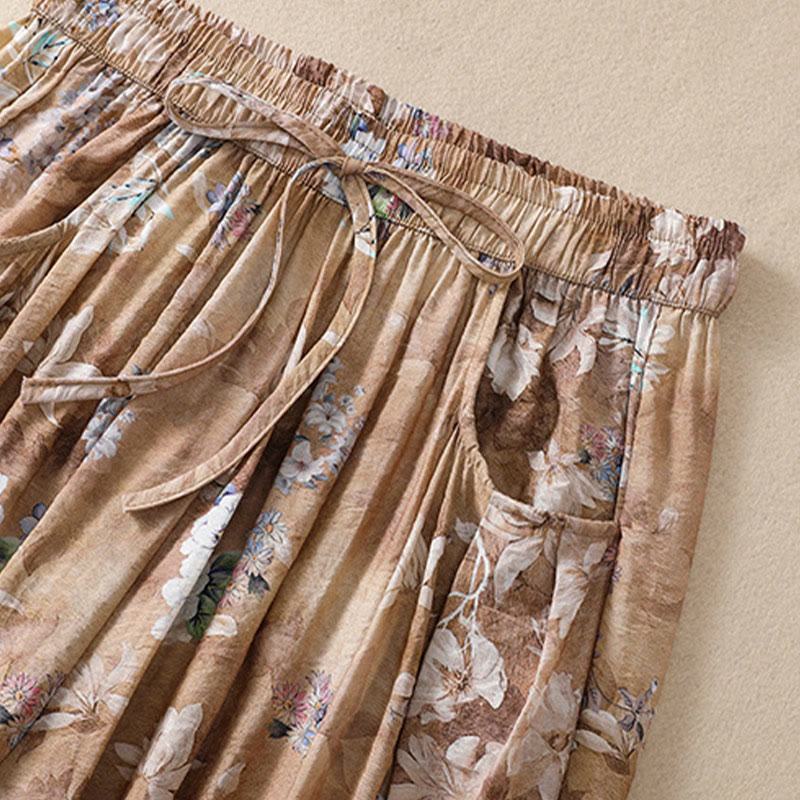 Buddha Stonesカジュアルフラワープリントデザイン レディース ポリエステル 7-8丈パンツ ポケット付き - image 18