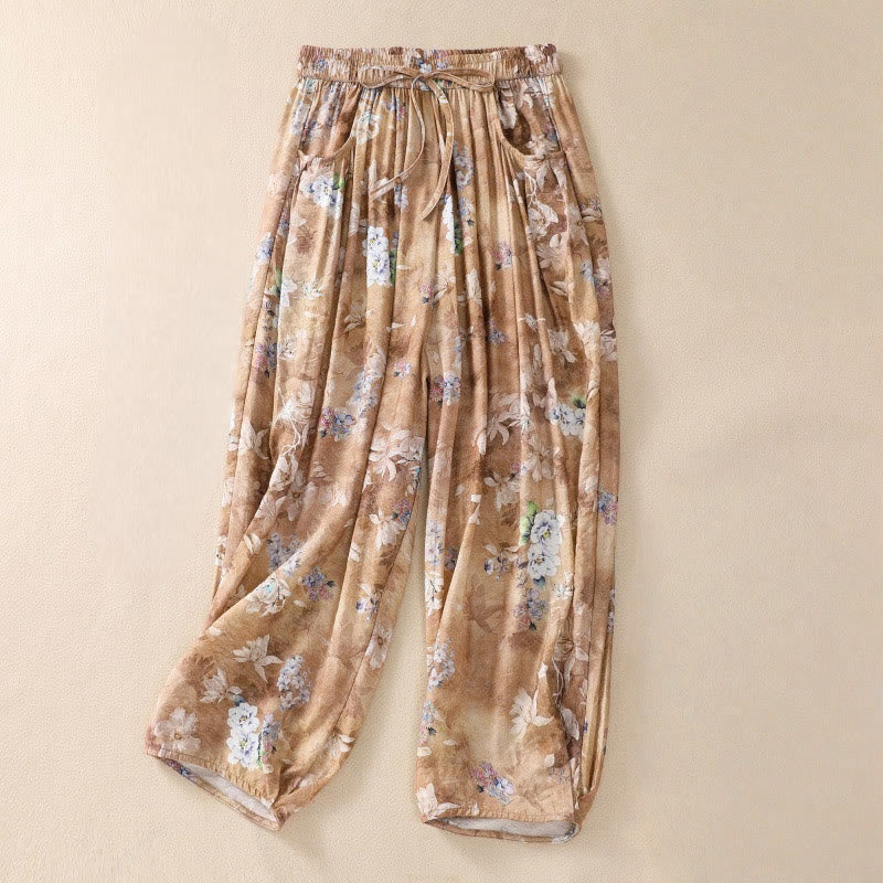 Buddha Stonesカジュアルフラワープリントデザイン レディース ポリエステル 7-8丈パンツ ポケット付き - ピーチパフ - US12、 UK/AU16、 EU44 (2XL) - image 16
