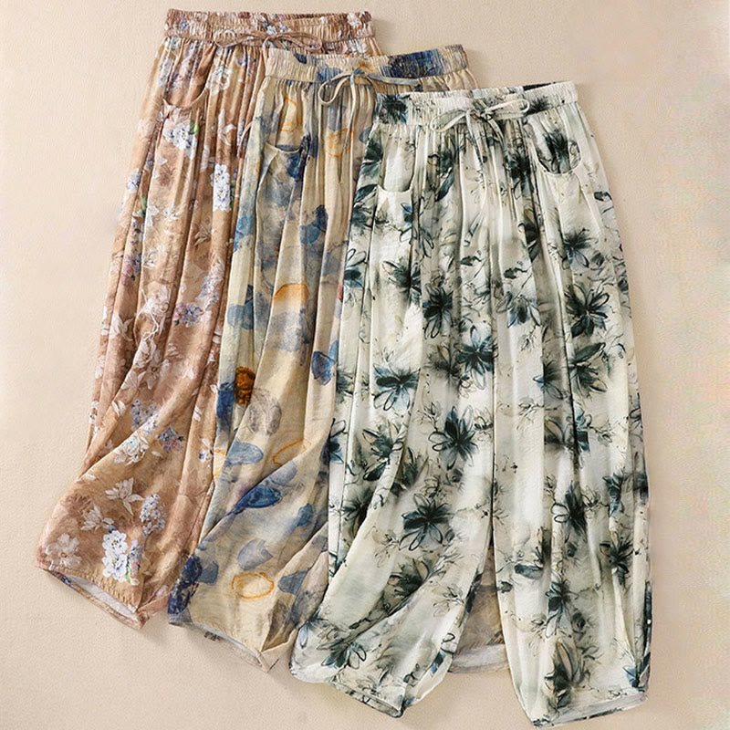 Buddha Stonesカジュアルフラワープリントデザイン レディース ポリエステル 7-8丈パンツ ポケット付き - image 23