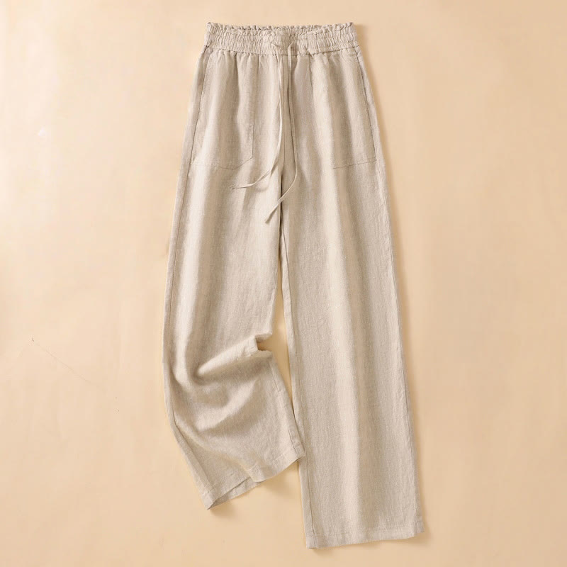 Buddha Stonesカジュアル ストレートレッグデザイン コットン レディース 7-8丈 ワイドレッグパンツ ポケット付き - タン - US12、 UK/AU16、 EU44 (2XL) - image 1