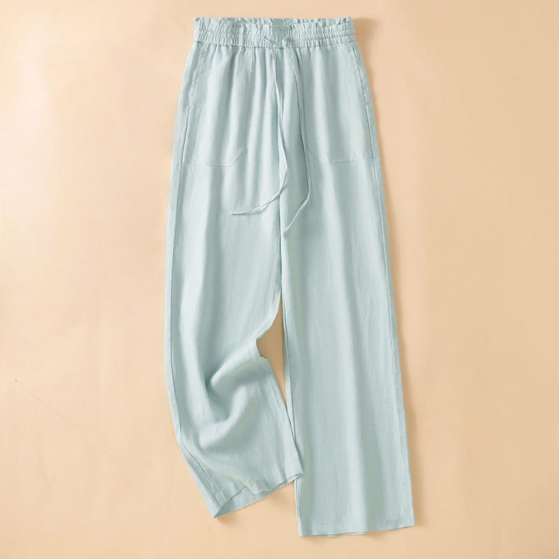 Buddha Stonesカジュアル ストレートレッグデザイン コットン レディース 7-8丈 ワイドレッグパンツ ポケット付き - ペールターコイズ - US12、 UK/AU16、 EU44 (2XL) - image 8