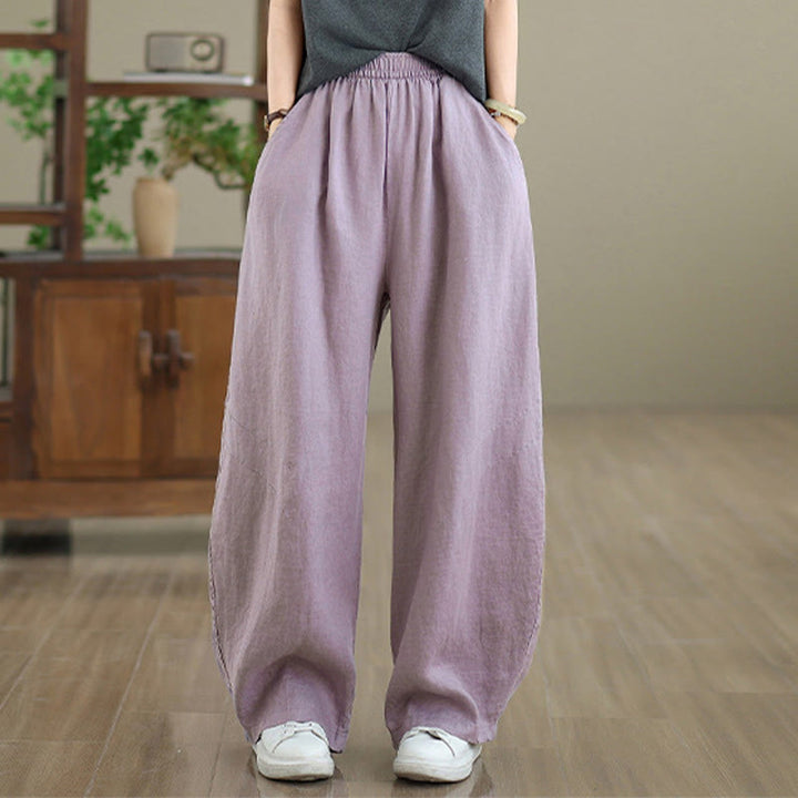 Buddha Stonesカジュアル 無地 コットン レディース ワイドレッグパンツ ポケット付き - image 1