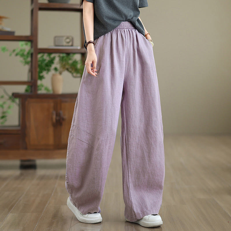 Buddha Stonesカジュアル 無地 コットン レディース ワイドレッグパンツ ポケット付き - 梅 - US12、 UK/AU16、 EU44 (3XL) - image 0