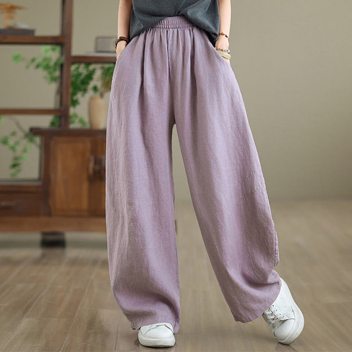 Buddha Stonesカジュアル 無地 コットン レディース ワイドレッグパンツ ポケット付き - image 5