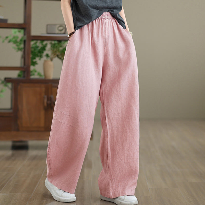 Buddha Stonesカジュアル 無地 コットン レディース ワイドレッグパンツ ポケット付き - ピンク - US12、 UK/AU16、 EU44 (3XL) - image 6