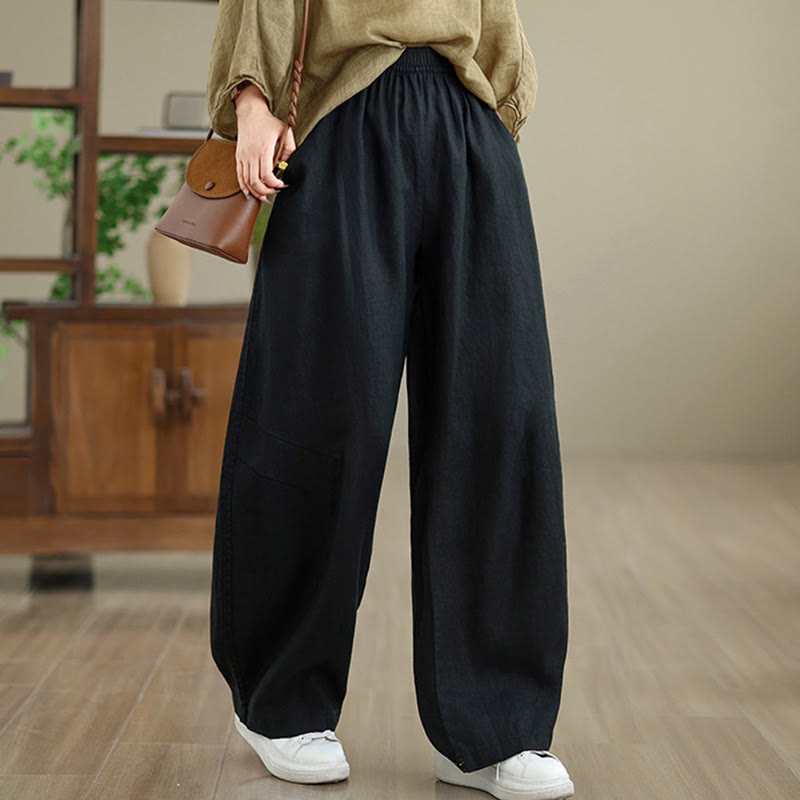 Buddha Stonesカジュアル 無地 コットン レディース ワイドレッグパンツ ポケット付き - 黒 - US12、 UK/AU16、 EU44 (3XL) - image 24