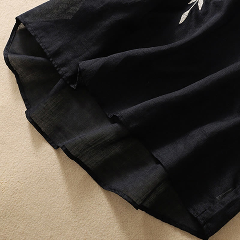 Buddha Stones刺繍の葉柄レディースコットンリネン半袖Tシャツ - image 28