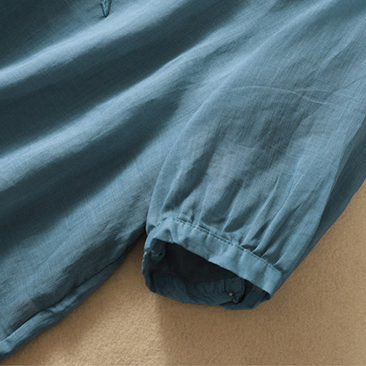Buddha Stones刺繍の葉柄レディースコットンリネン半袖Tシャツ - image 36