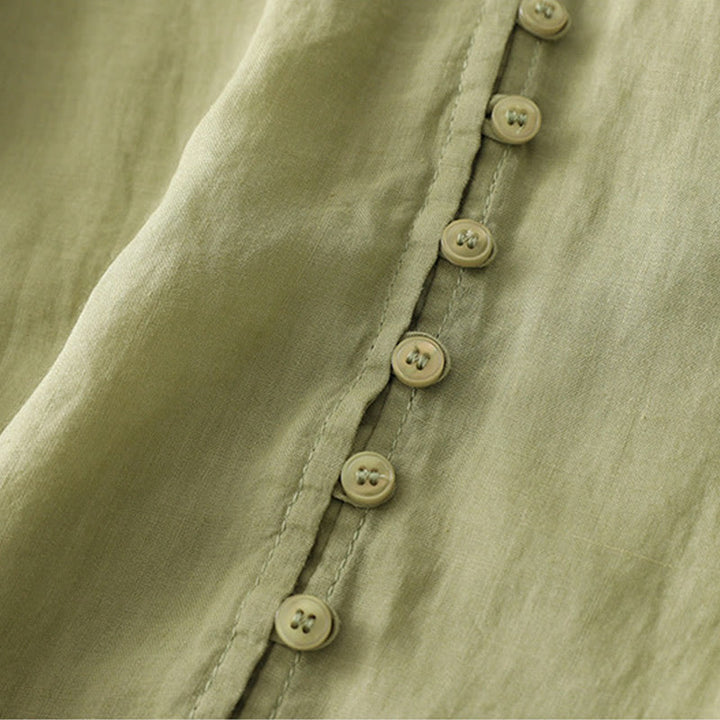 Buddha Stones刺繍ボタンダウンレディースコットンリネンシャツ - image 5