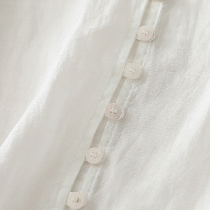 Buddha Stones刺繍ボタンダウンレディースコットンリネンシャツ - image 14