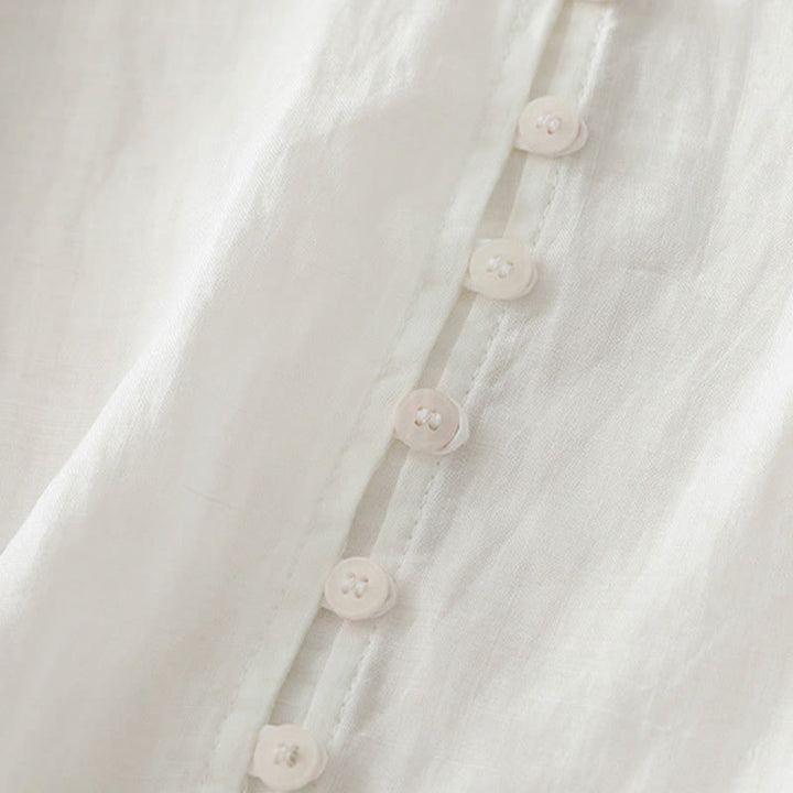 Buddha Stones刺繍ボタンダウンレディースコットンリネンシャツ - image 14