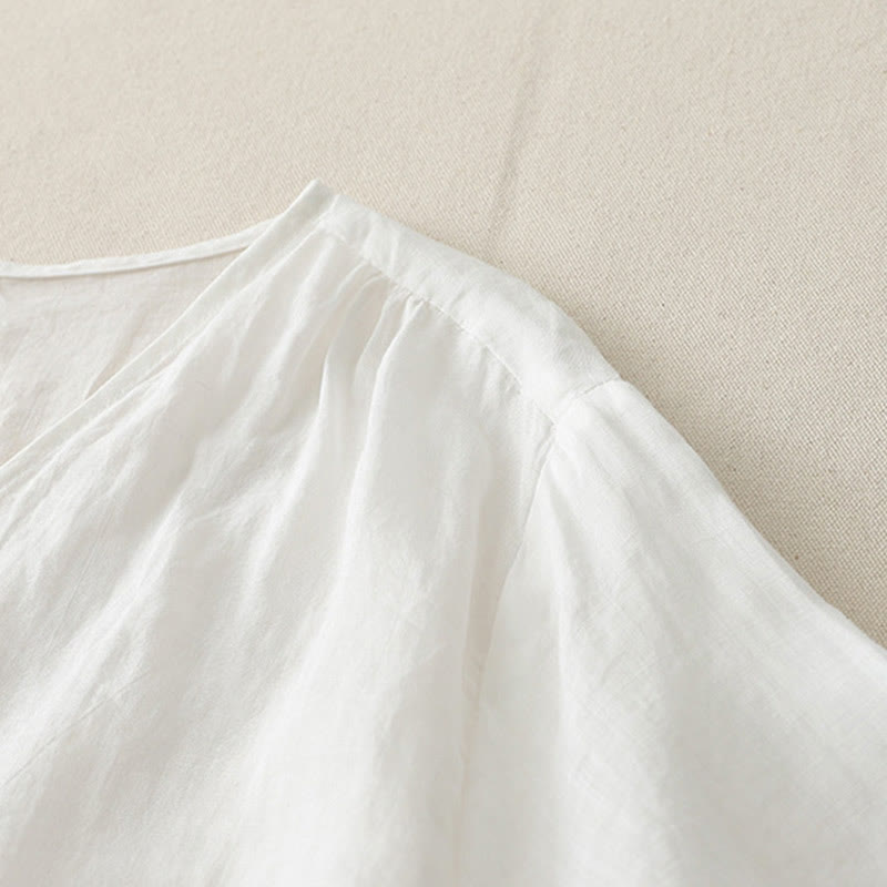Buddha Stones刺繍ボタンダウンレディースコットンリネンシャツ - image 15