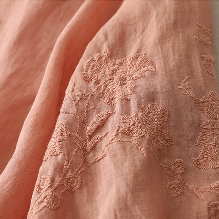 Buddha Stones刺繍ボタンダウンレディースコットンリネンシャツ - image 28
