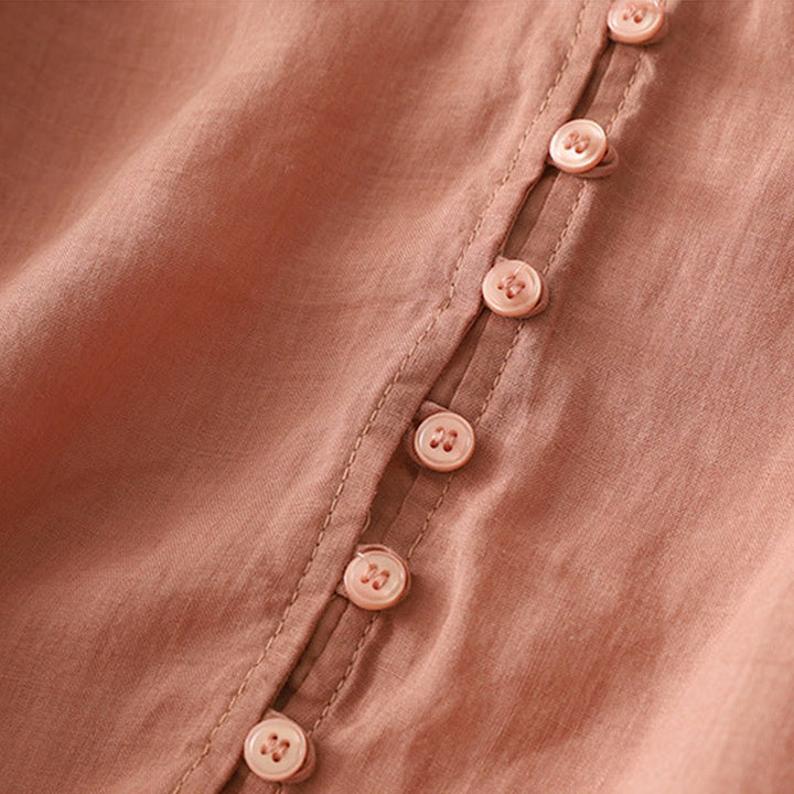 Buddha Stones刺繍ボタンダウンレディースコットンリネンシャツ - image 24