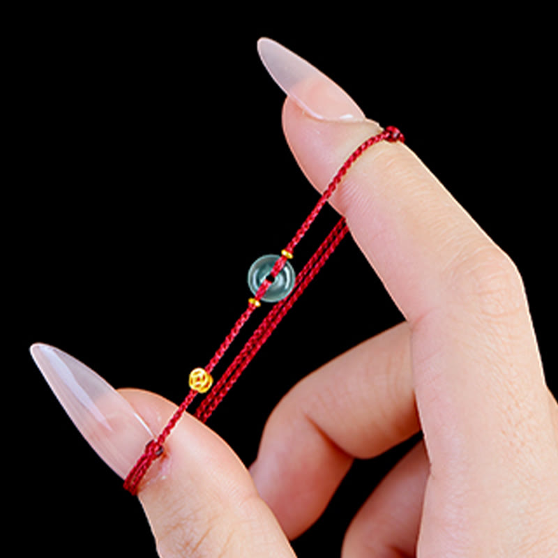 Buddha Stones 平和のお守りチャーム銅貨翡翠赤紐接続ブレスレットアンクレット - image 12