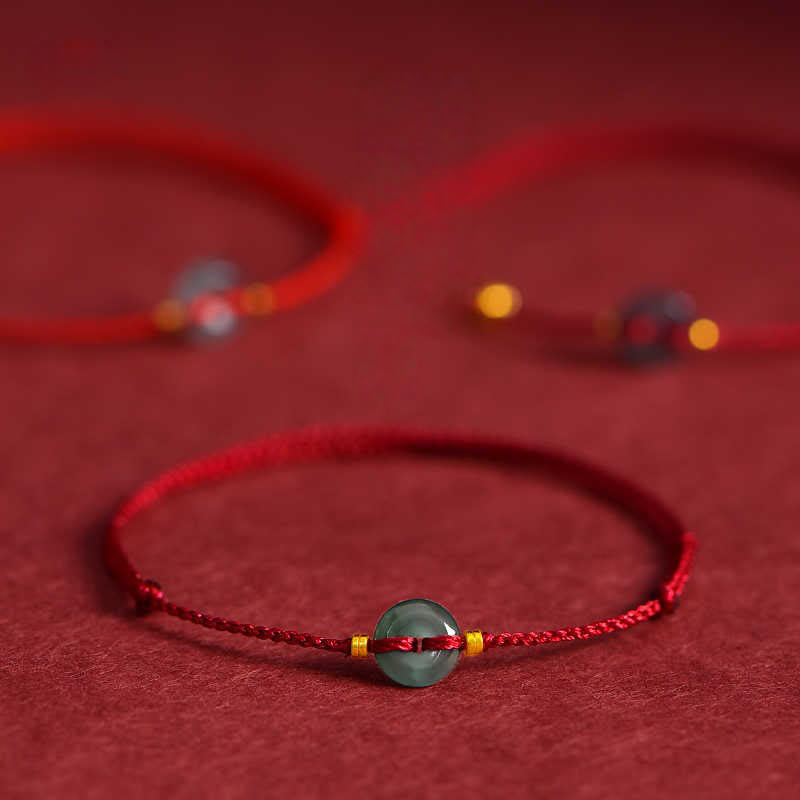 Buddha Stones 平和のお守りチャーム銅貨翡翠赤紐接続ブレスレットアンクレット - image 8