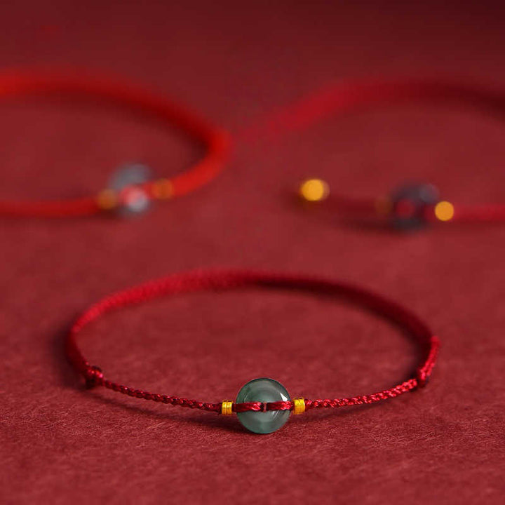 Buddha Stones 平和のお守りチャーム銅貨翡翠赤紐接続ブレスレットアンクレット - image 8