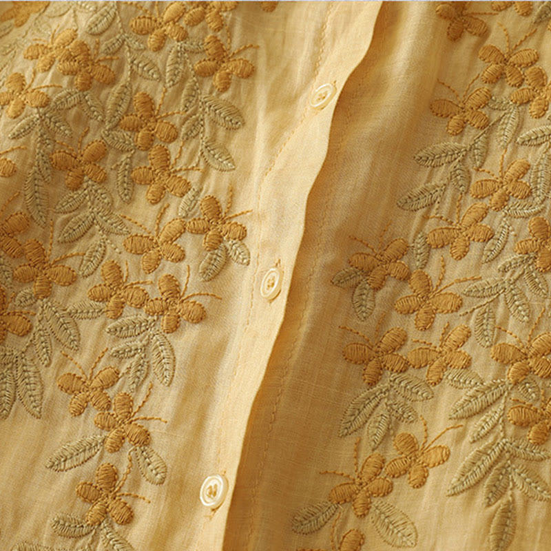 Buddha Stones刺繍花柄シングルブレストレディースコットンリネンシャツ - image 13