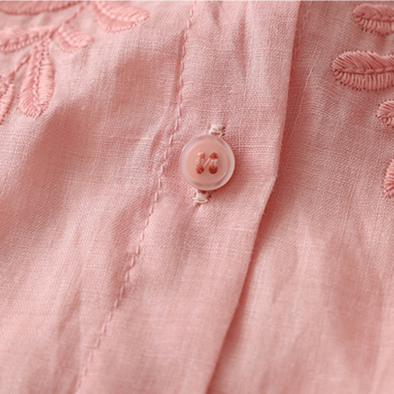 Buddha Stones刺繍花柄シングルブレストレディースコットンリネンシャツ - image 38