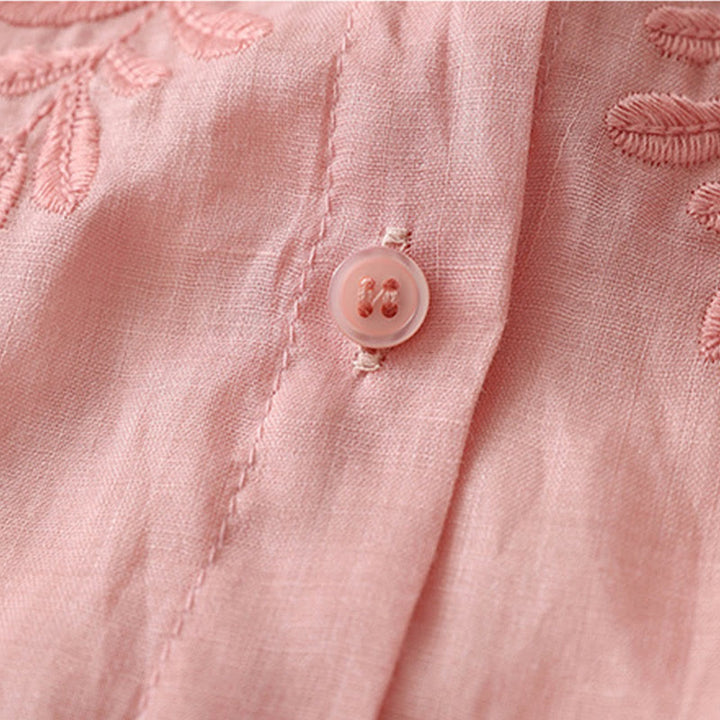 Buddha Stones刺繍花柄シングルブレストレディースコットンリネンシャツ - image 38